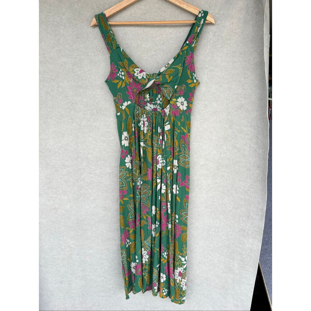 Angie Floral Boho Midi Dress Size S Green Pink Rayon Cottagecore Slip Milkmaid - Picture 4 of 8